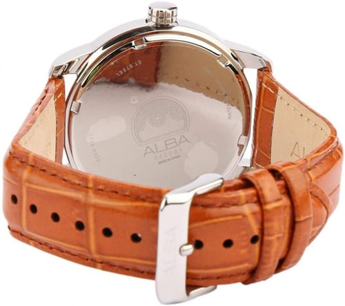 ساعة البا انالوج كوارتز بتاريخ - جلد بني للرجال -A...