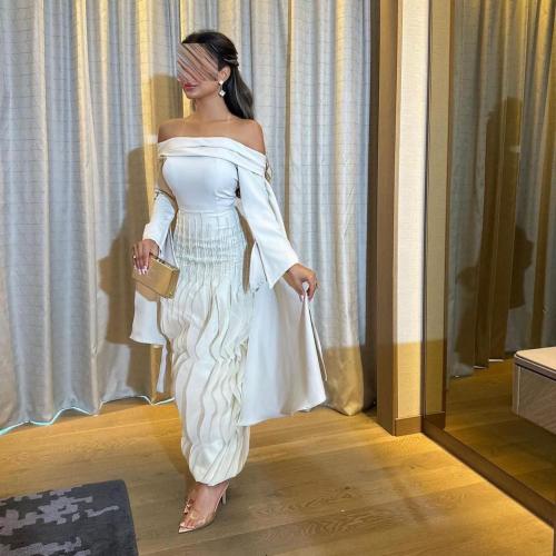 فستان سهره انيق خامه كريب أكمام شيفون