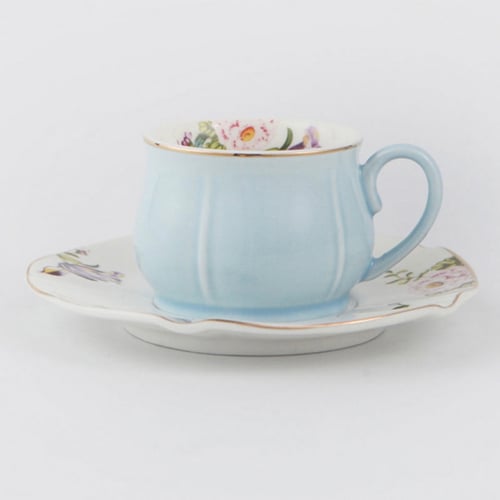 فنجان للقهوة التركيه او الاسبيرسو مع صحن ازرق سماو...