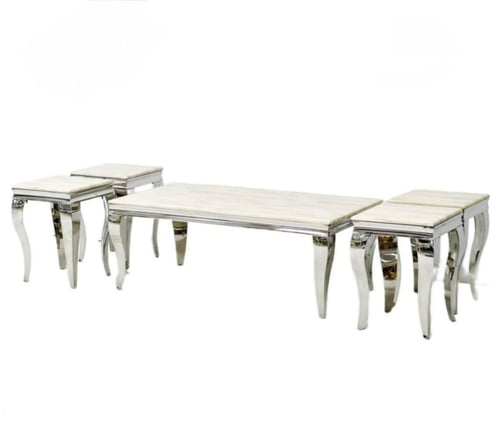 طاولة شاي رخام ملكي فضي متعددة الاحجام