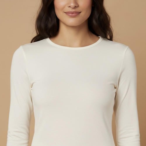 بيجامة حرارية نسائية لون سكري رقبة منخفضة