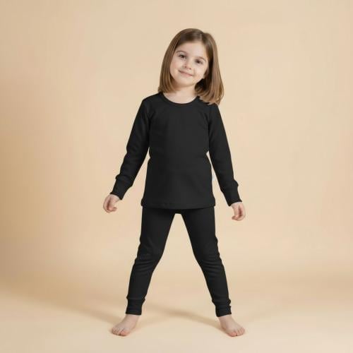 بيجامة اطفال بناتي لون أسود ورقبة منخفضة