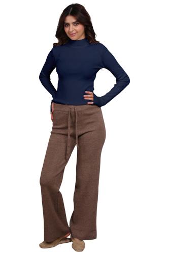 فانيلا نسائي شتوي مقلم - رقبة منخفضة - لون كحلي