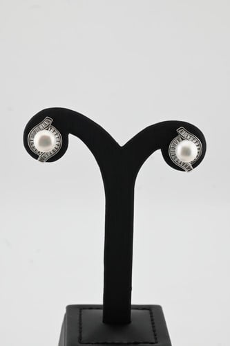 نصف طقم فضه عيار 925 - تصميم الماس ابيض ولؤلؤ