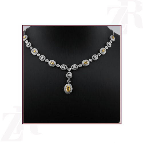 طقم فضه عيار 925- تصميم الماس ابيض والماس اصفر