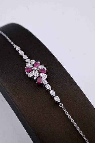 Silver bracelet 925 purity - design of white and dark pink diamonds