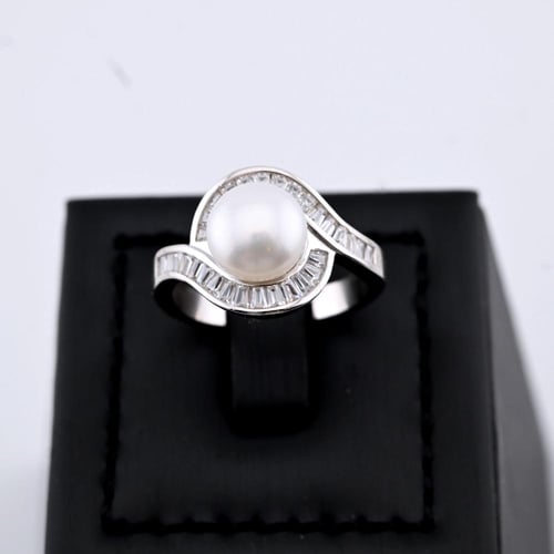 نصف طقم فضه عيار 925 - تصميم الماس ابيض ولؤلؤ