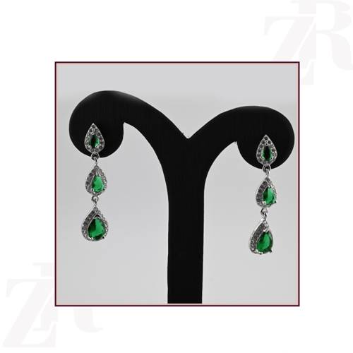 طقم فضه 3 قطع عيار 925- تصميم الماس و زمرد