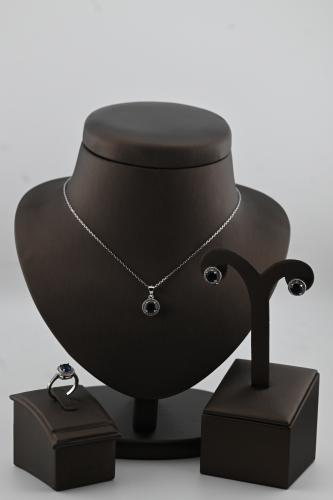 نصف طقم فضة عيار 925- تصميم الماس ابيض وزفير