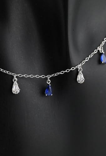 شوكر فضة عيار 925- تصميم الماس ابيض وزفير