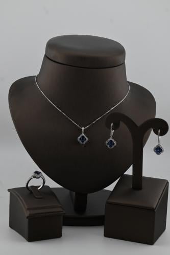 نصف طقم فضة عيار 925- تصميم الماس ابيض وزفير