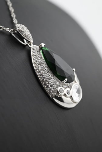 طقم كامل فضة عيار 925- تصميم الماس ابيض وزمرد