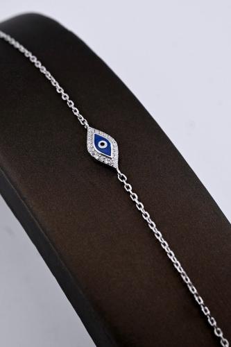 Silver bracelet 925 karat - design of white diamond and blue color