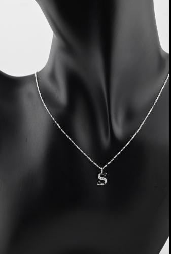 Silver letter chain, 925 karat - white diamond design, letter S