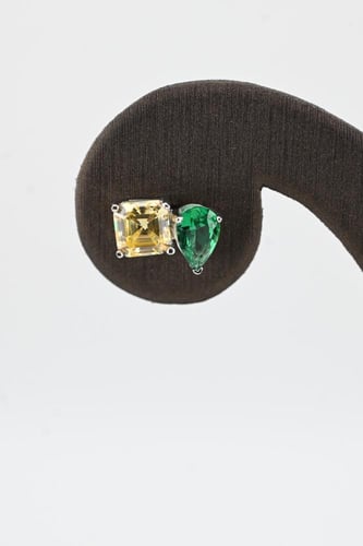 نصف طقم فضه عيار 925 - تصميم زمرد واصفر