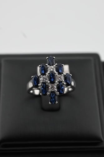 خاتم فضه عيار 925- تصميم الماس ابيض و زفير