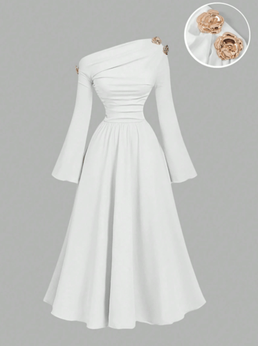 SHEIN MOD فستان نسائي أنيق أسيمتري الكتف متوسط الط...