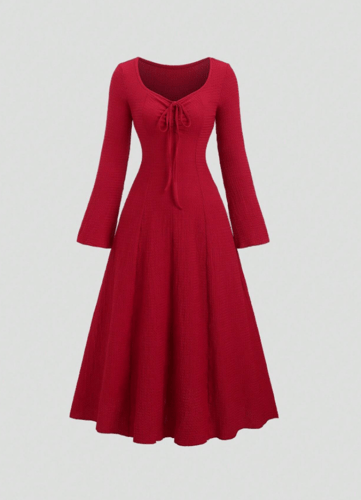 Sweetra فستان نسائي بأكمام ضيقة مربوطة أمامية وخصر...