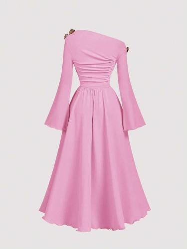 SHEIN MOD فستان نسائي أنيق أسيمتري الكتف متوسط الط...