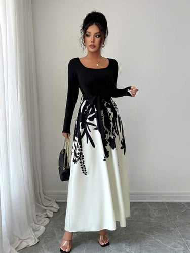 فستان نسائي بأكمام قصيرة وطويلة، طاقم رقبة، ربطة أ...