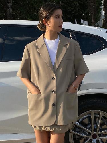 Livesso blazer with pockets, open collar, and wide...