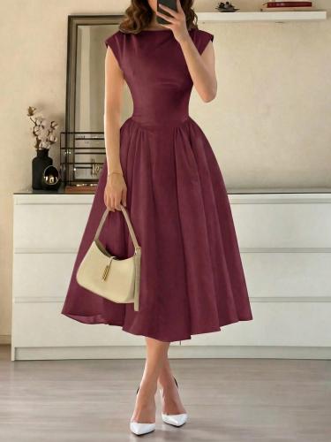 Casual elegant women's dress, vintage romantic lon...
