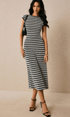 Poéselle فستان كاجوال للنساء بياقة مستديرة وأكمام...