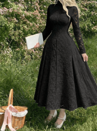 SHEIN MOD فستان أنيق طويل الأكمام بياقة عالية من ا...