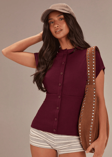 Athîral ملابس علوية محبوك بأزرار أمامية بلون أحمر...