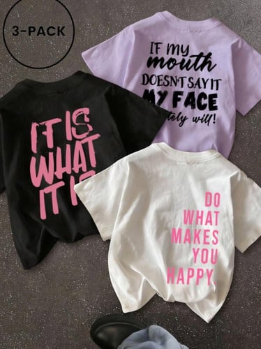 3 قطع تيشيرت نسائي كاجوال جديد بتصميم لطيف فضفاض ب...