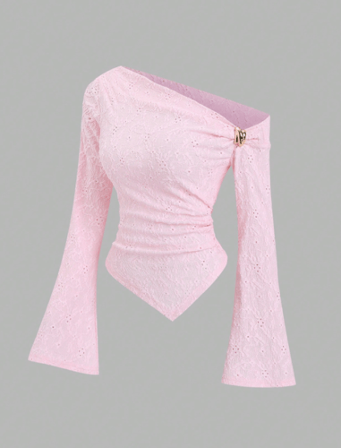 Sweetra ملابس علوية كاجوال ذات كتف أسيمتري وقماش م...