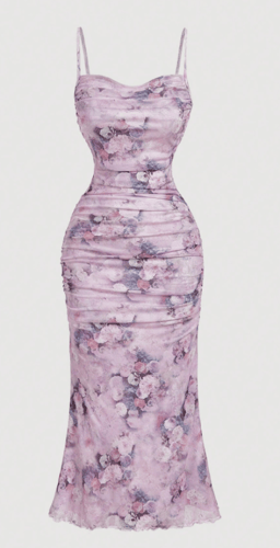 SHEIN MOD فستان طويل من مادة الشبكة والتجاعيد، مطب...