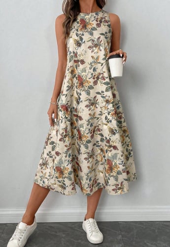 Easowa فستان أنيق كاجوال متوسط الطول قصير الأكمام...