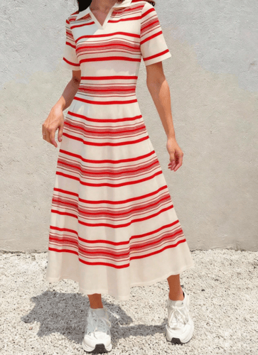 INAWLY فستان كاجوال طويل للنساء بياقة على شكل v وأ...