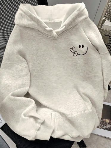 SHEIN بلوزة هوديي كاجوال للنساء مطبوع عليها حرف، ك...
