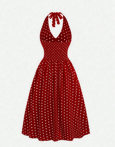 Sweetra فستان صيفي سهل للنساء بطبعة نقاط وياقة مكش...