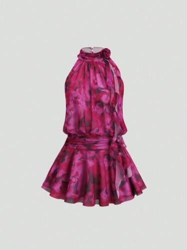 Sweetra short elegant dress for women with 3D flor...
