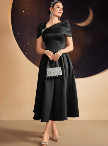 Modelyn فستان طويل أنيق للنساء ذو لون أحادي مع رقب...