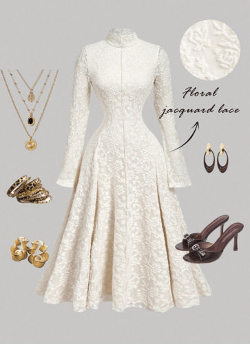 SHEIN MOD فستان أنيق طويل الأكمام بياقة عالية من ا...