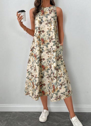 Easowa فستان أنيق كاجوال متوسط الطول قصير الأكمام...