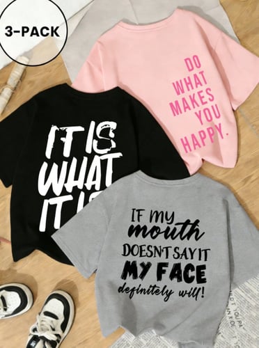 3 قطع تيشيرت نسائي كاجوال جديد بتصميم لطيف فضفاض ب...