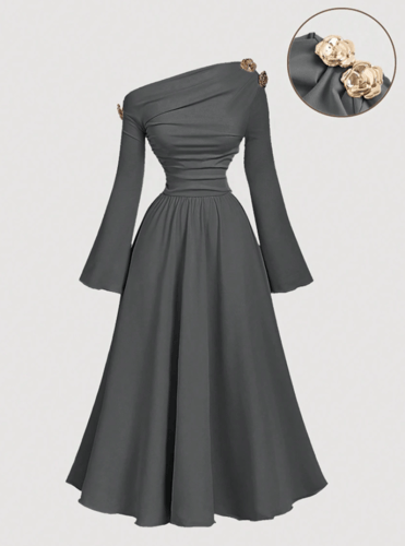 SHEIN MOD فستان نسائي أنيق أسيمتري الكتف متوسط الط...