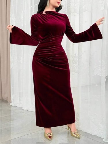 Modelyn فستان أنيق بأكمام واسعة ذو لون أحادي