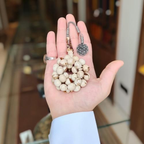سبحة كهرمان إندونيسي طبيعي – نقش سحابي كريمي