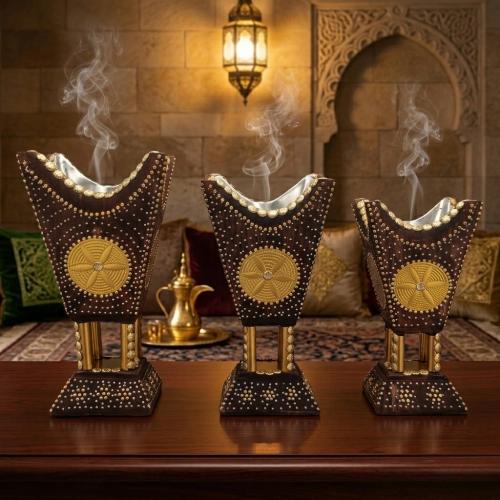 مبخرة حائلية ملكية دائرة نحاس مع رشم صناعة يدوية