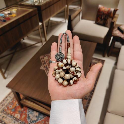 سبحة كهرمان إندونيسي طبيعي – نقش سحابي كريمي