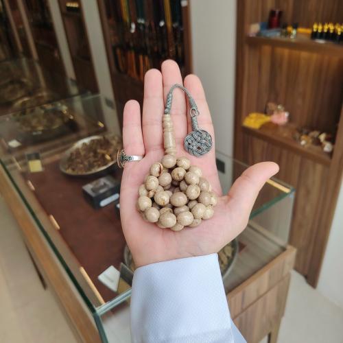 سبحة كهرمان إندونيسي طبيعي – نقش سحابي كريمي