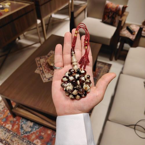 سبحة كهرمان إندونيسي طبيعي – نقش سحابي كريمي