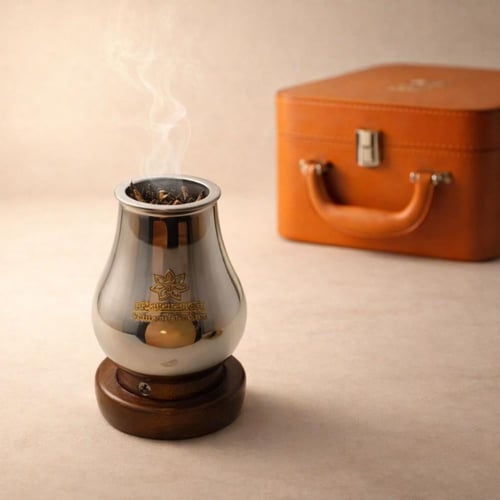 طقم هدية فاخر: مبخرة أنيقة مع عود كينام طبيعي في ح...