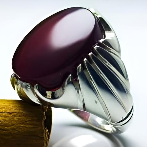 خاتم عقيق يمني كبدي – فضة 925